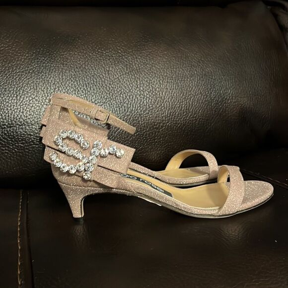 SALE!!! Sergio Rossi Glitterama Blush Pink Gem Logo Strappy Kitten Heel - Picture 6 of 8